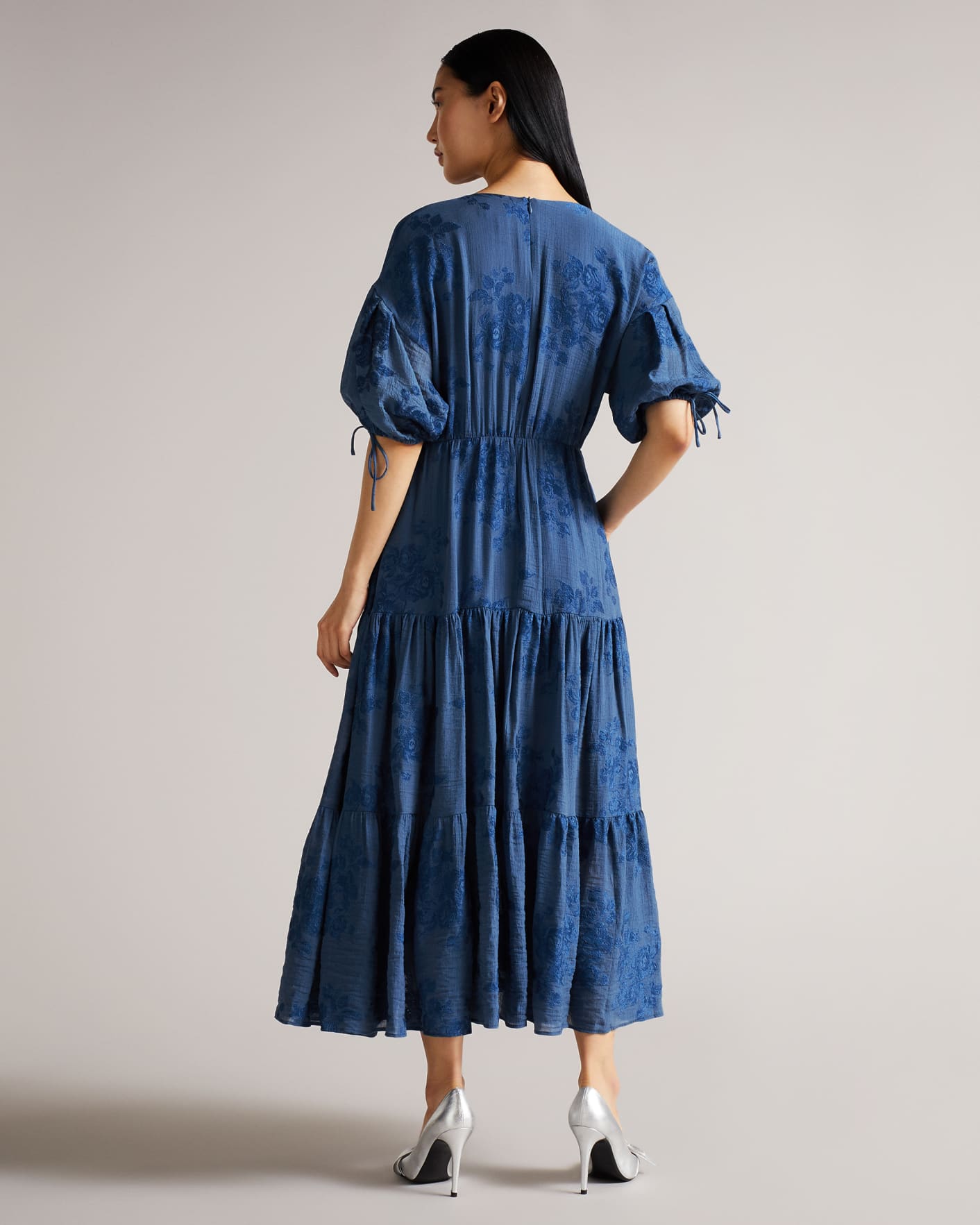 Blue Puff Sleeve Wrap Front Midi Dress Ted Baker