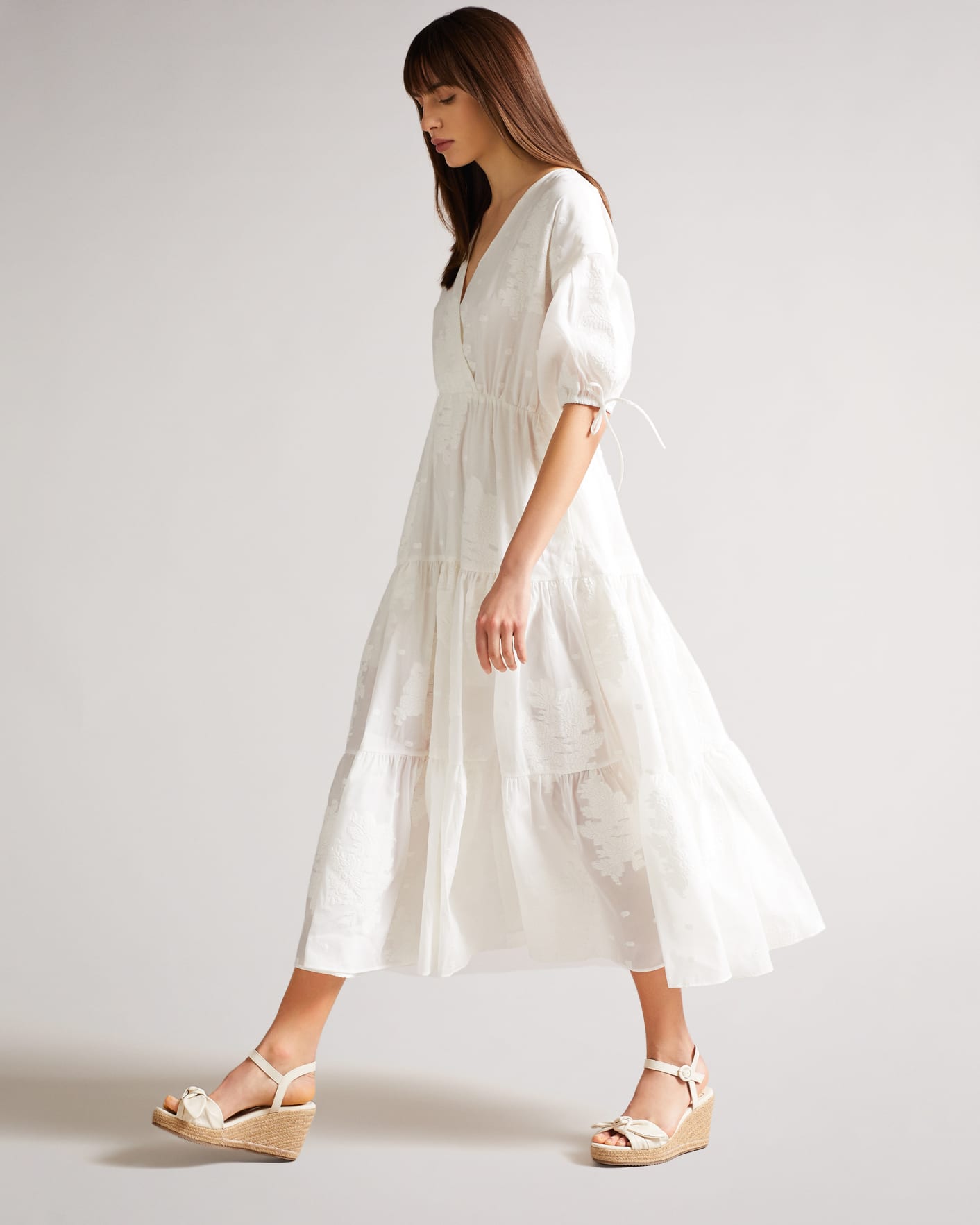 White Puff Sleeve Midi Dress With Fixed Wrap Front Ted Baker