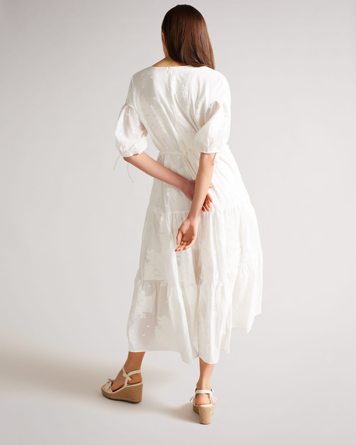 White Puff Sleeve Midi Dress With Fixed Wrap Front Ted Baker