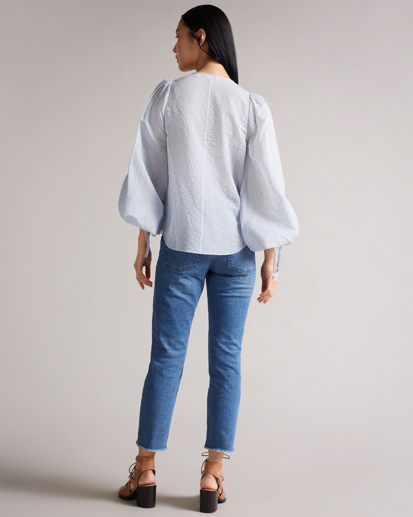 Pale Blue V Neck Exaggerated Sleeve Blouse Ted Baker