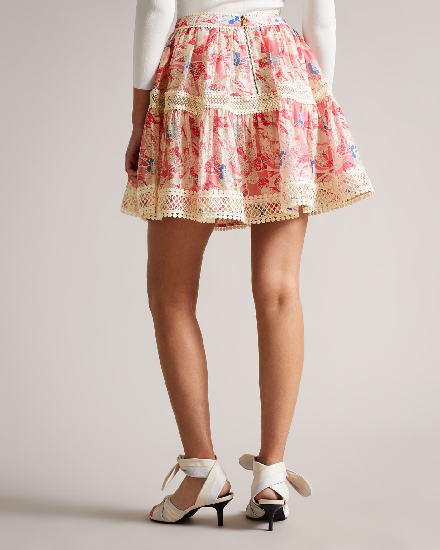 Medium Pink Full Mini Skirt with Lace Tape Ted Baker