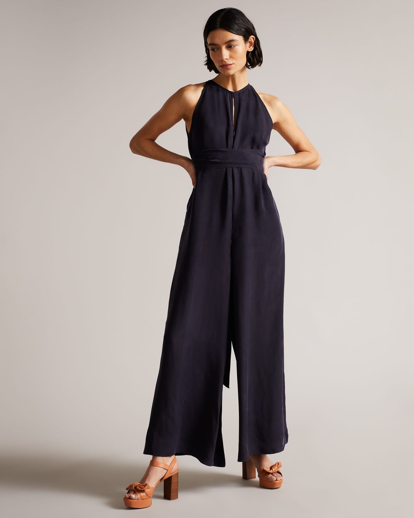 Navy Halterneck Jumpsuit With Wrap Bodice Ted Baker