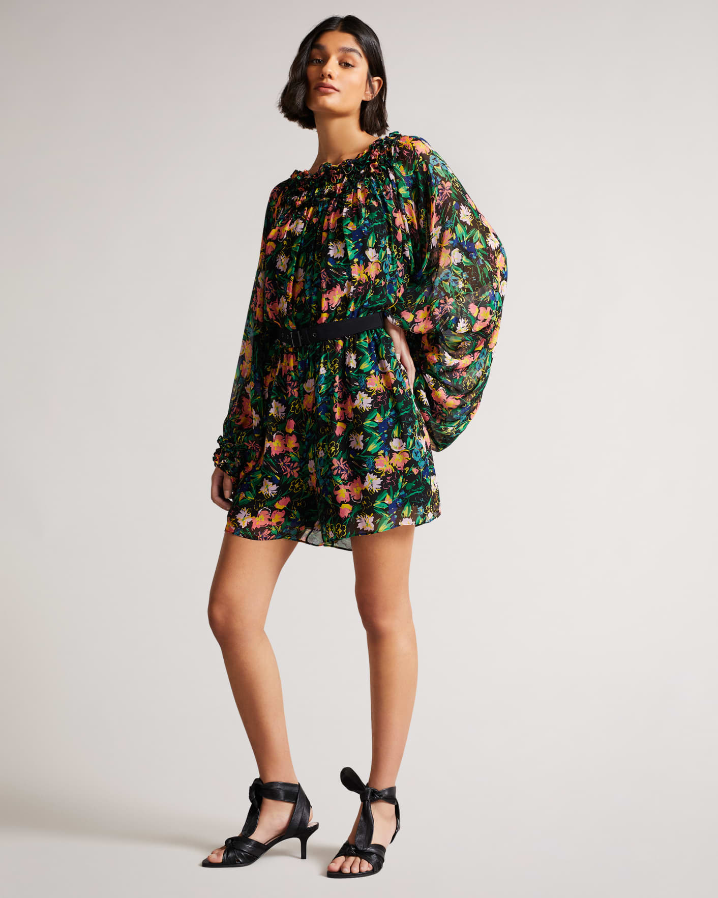 Black Playsuit With Exaggerated Blouson Sleeve Ted Baker