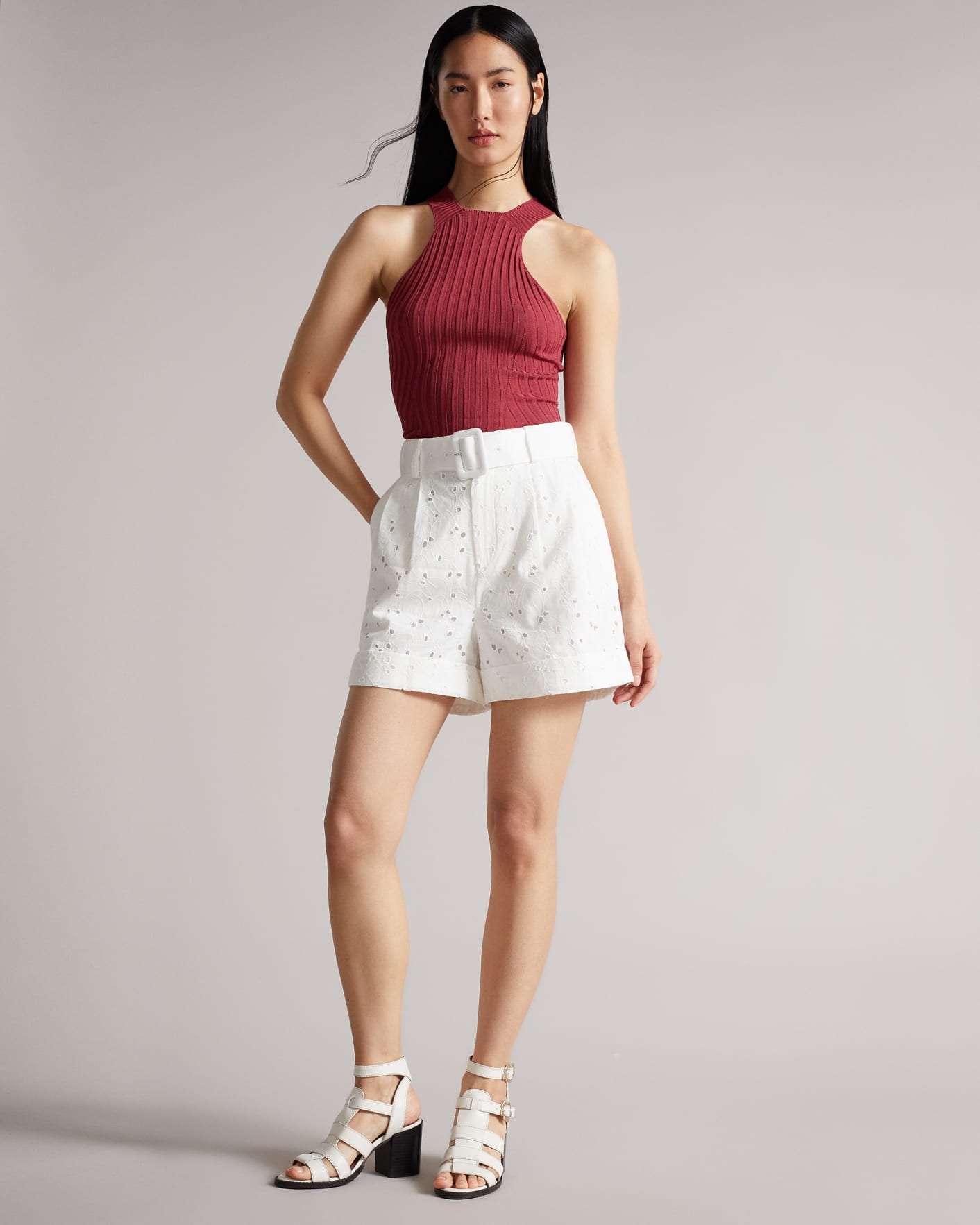 White Tailored Shorts With Belt Ted Baker