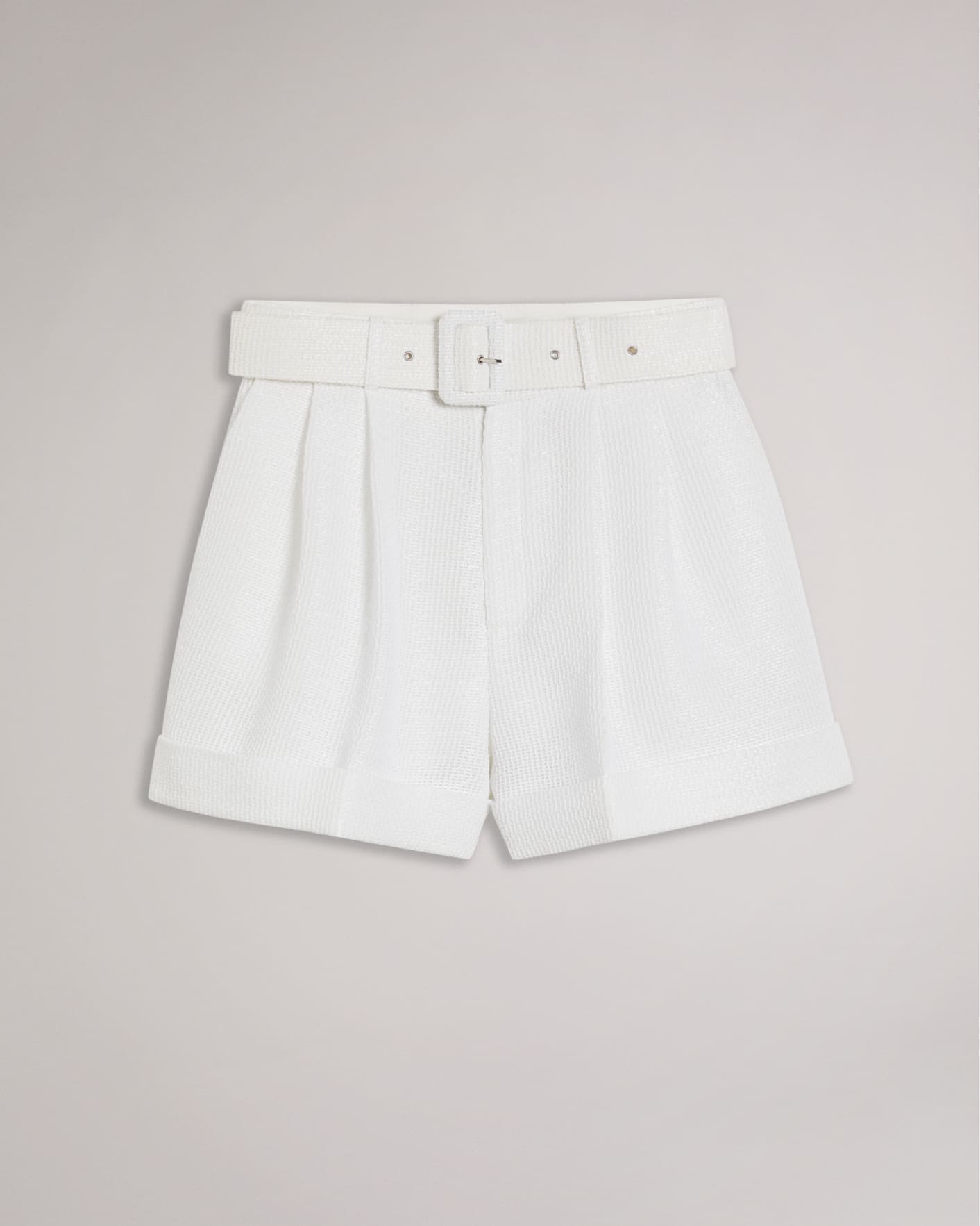White Tailored Shorts With Wide Belt Ted Baker