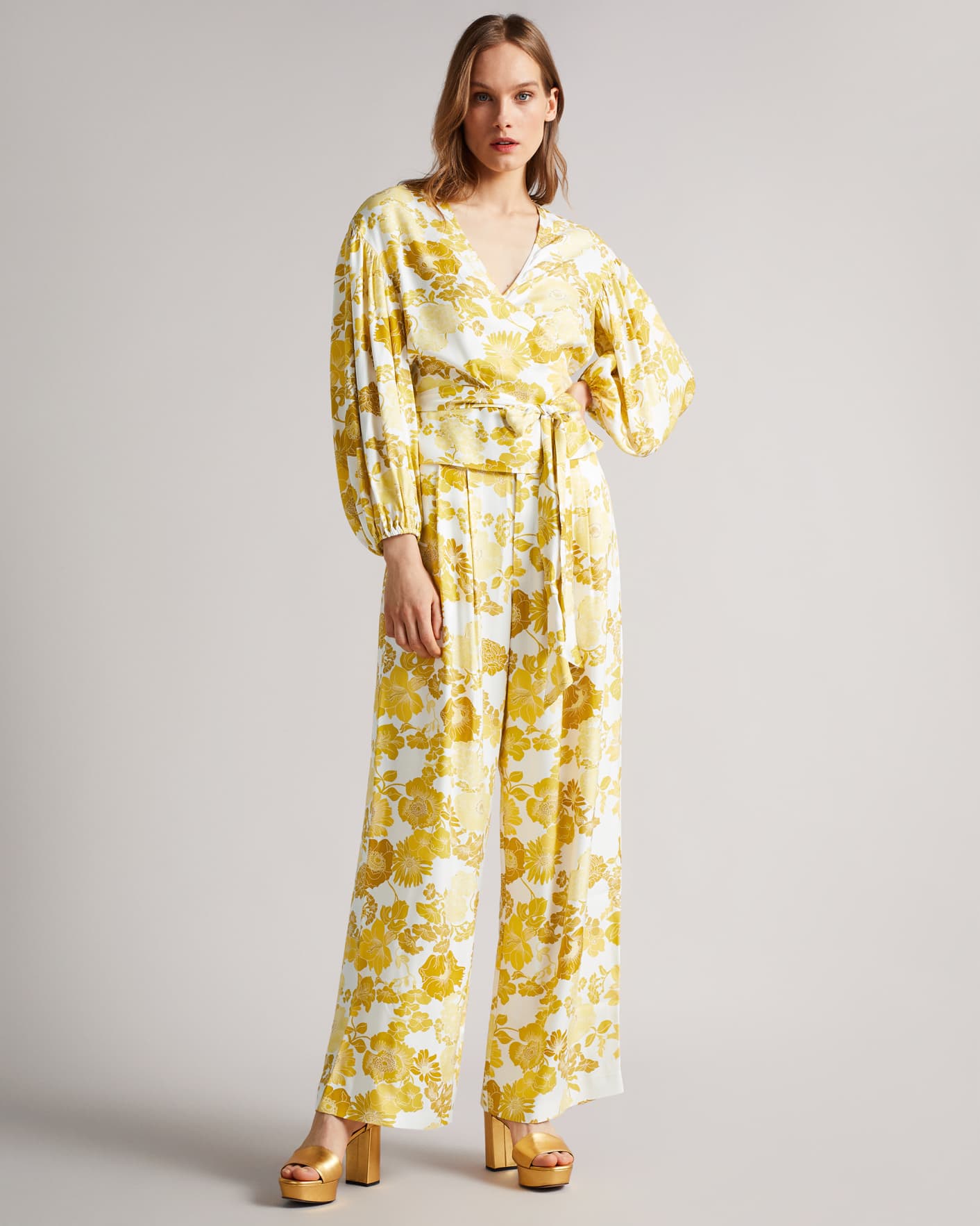 Yellow Pleated Wide Flood Length Trouser Ted Baker