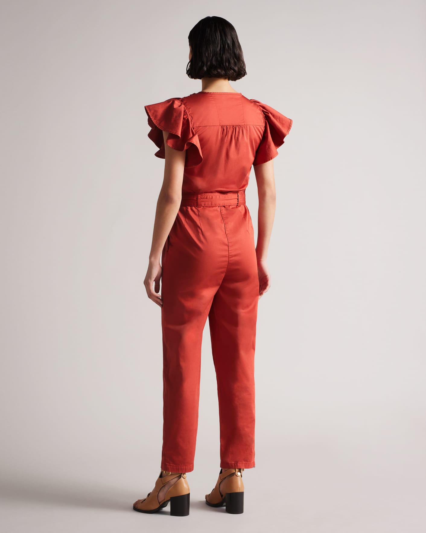 Brown Ruffle Jumpsuit With Sash Tie Ted Baker