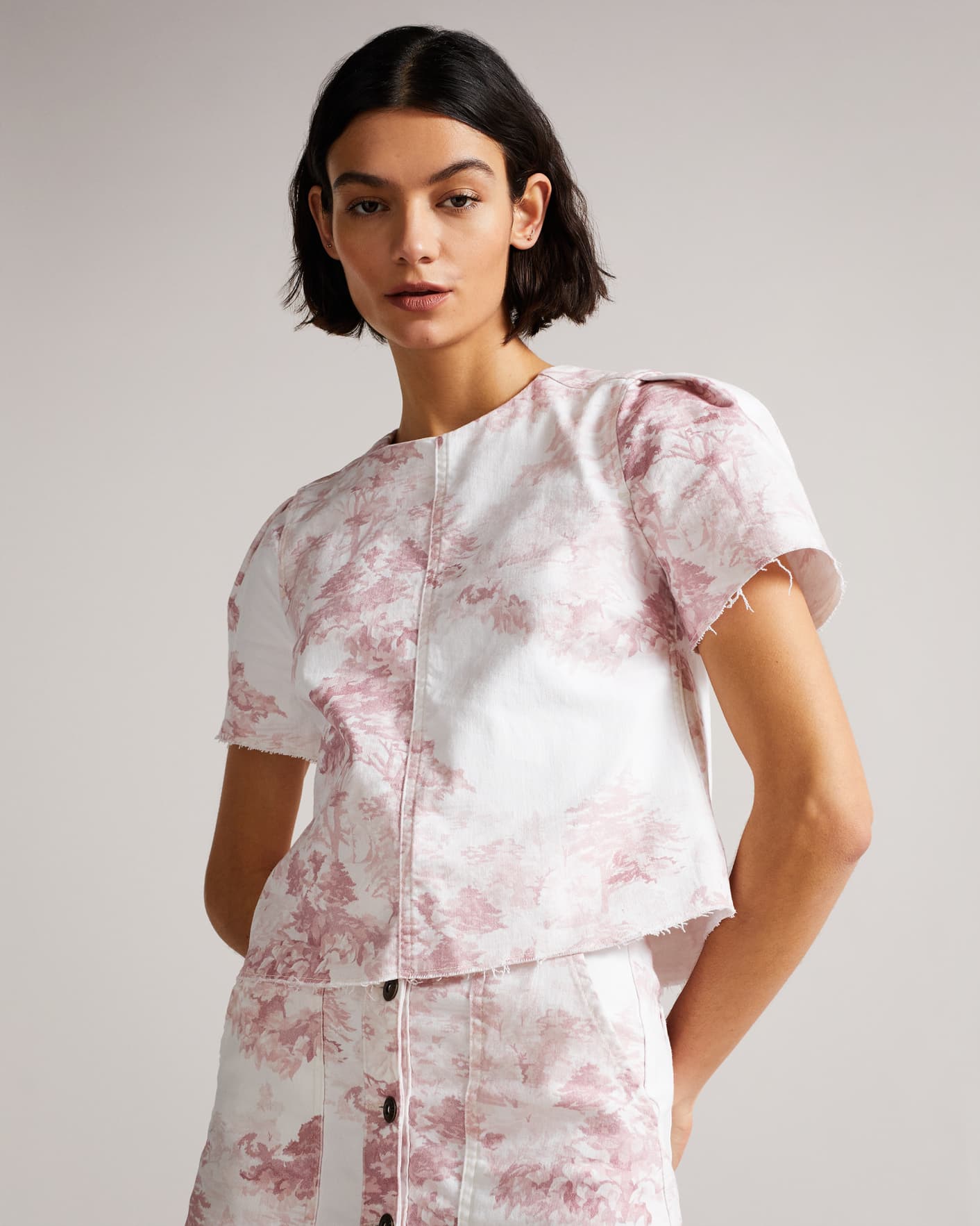 Medium Pink Cropped Denim T Shirt With Raw Edge Ted Baker