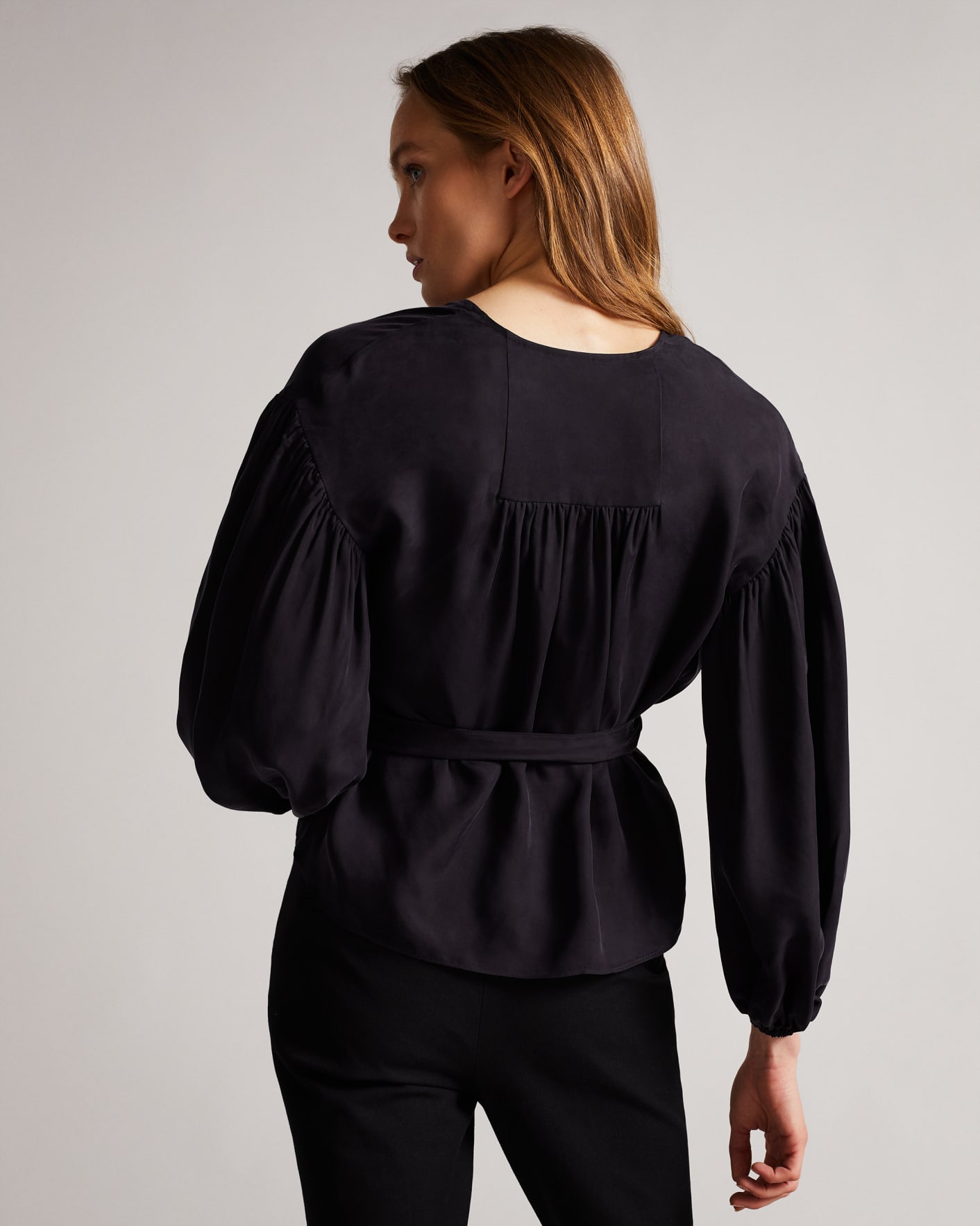 Navy Wrap Top With Blouson Full Sleeve Ted Baker