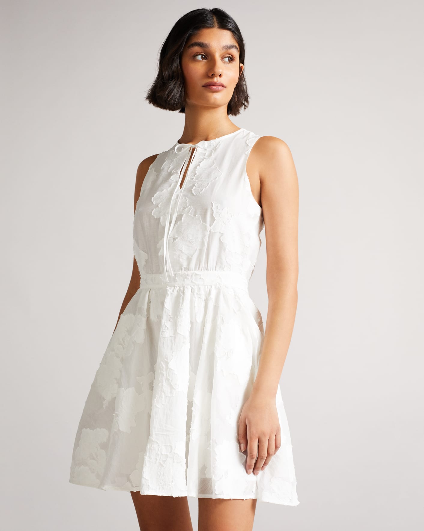 White Flippy Mini Dress With Neck Tie Ted Baker
