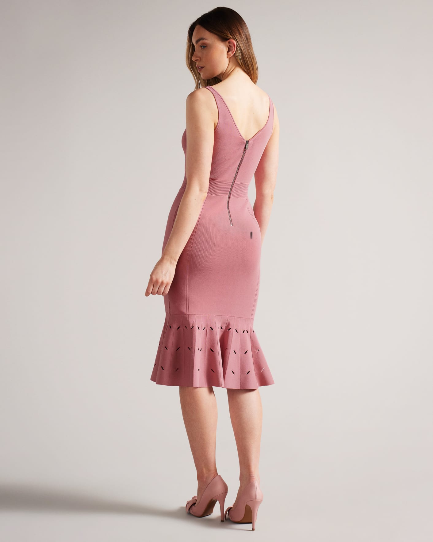 Medium Pink Panelled Flare Hem Midi Dress Ted Baker