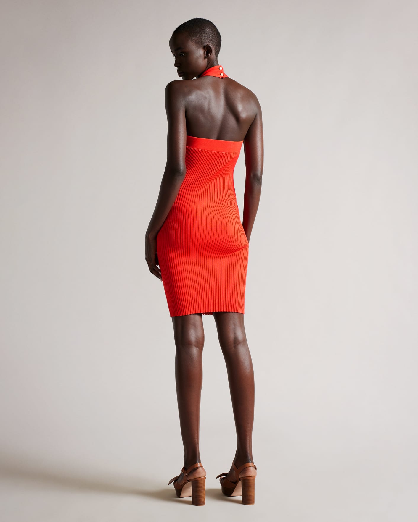 Orange Bodycon Halter Knit Dress Ted Baker