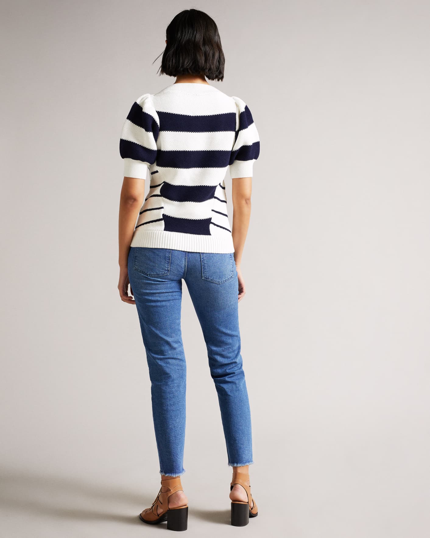 White Striped Puff Sleeve Jumper Ted Baker