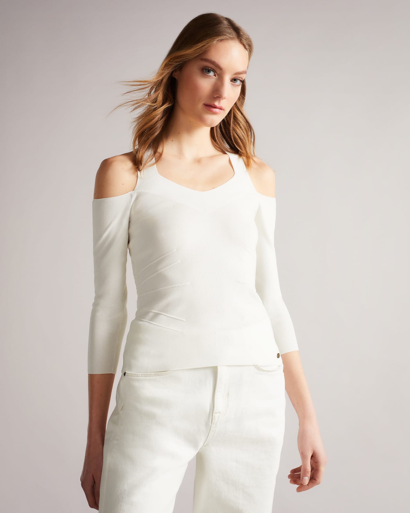 White Full Needle Rayon Knit Top Ted Baker