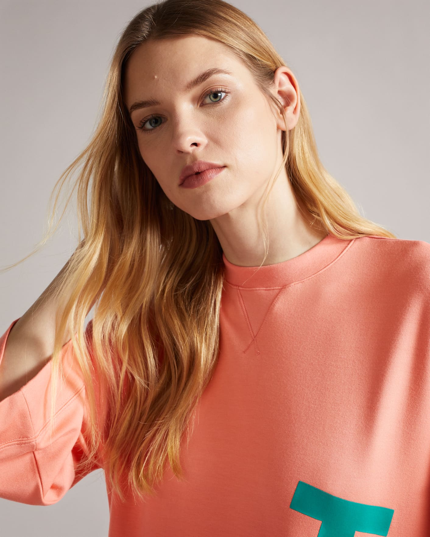 Coral Cropped Jumper With 3/4 Sleeve Ted Baker