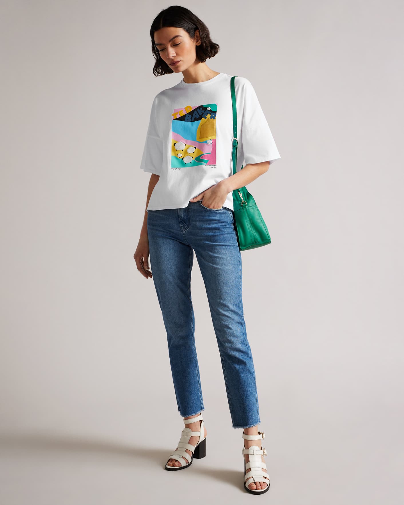 White Graphic Long Line Boxy Tee Ted Baker
