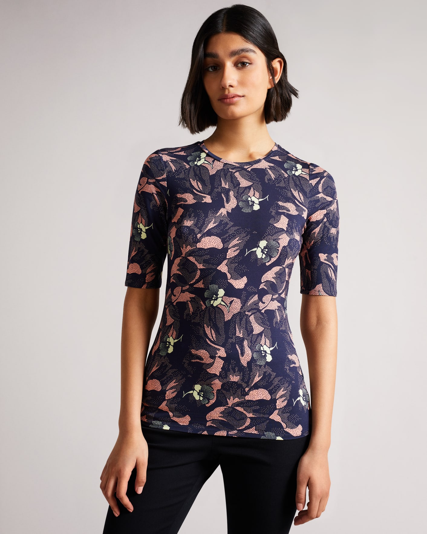 Navy Printed Crew Neck Top Ted Baker