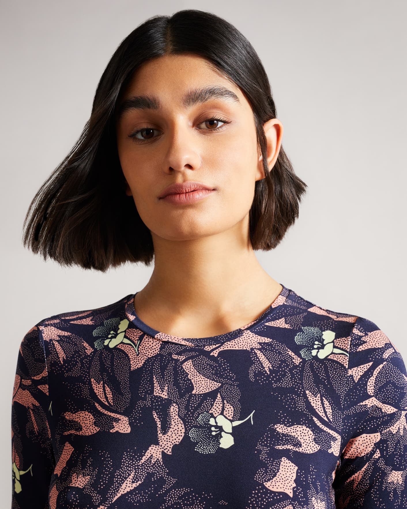 Navy Printed Crew Neck Top Ted Baker