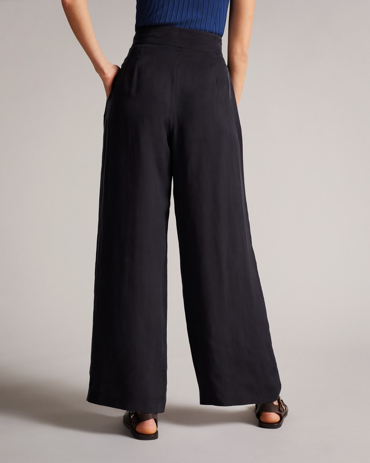 Navy Pleated Wide Flood Length Trousers Ted Baker