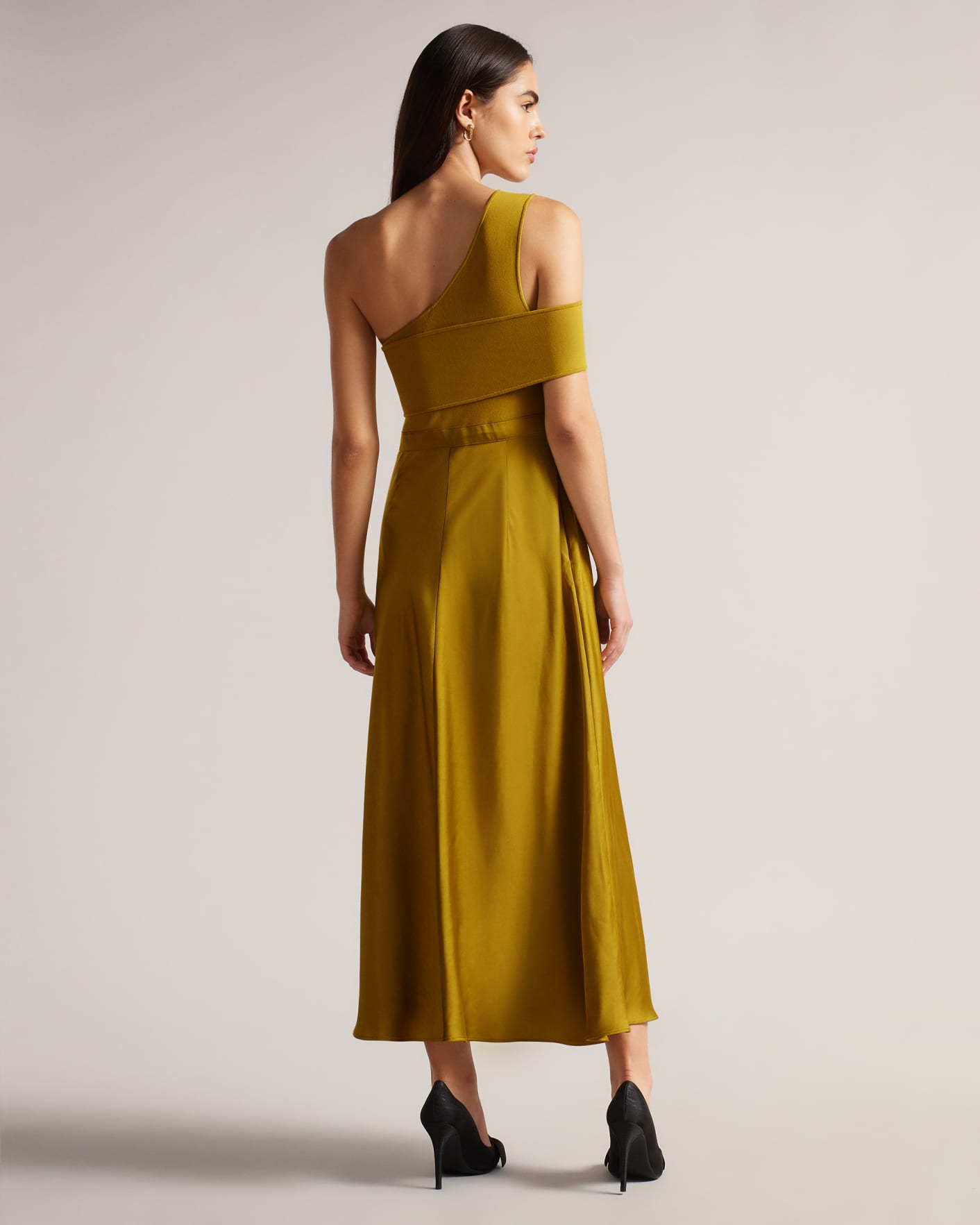 Medium Yellow Asymmetric Knit Bodice Dress With Satin Skirt Ted Baker