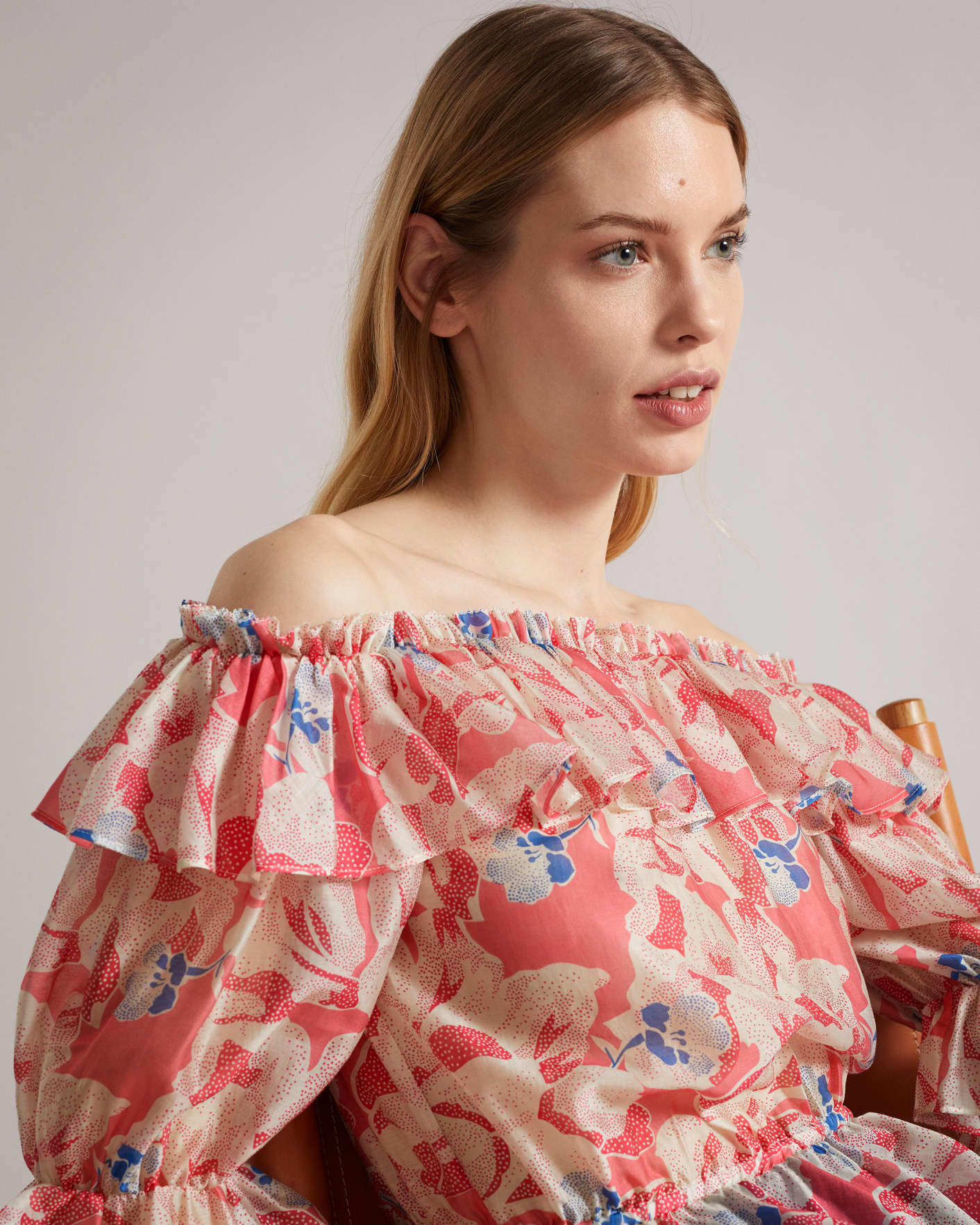 Medium Pink Off The Shoulder Top With Elasticated Waist Ted Baker