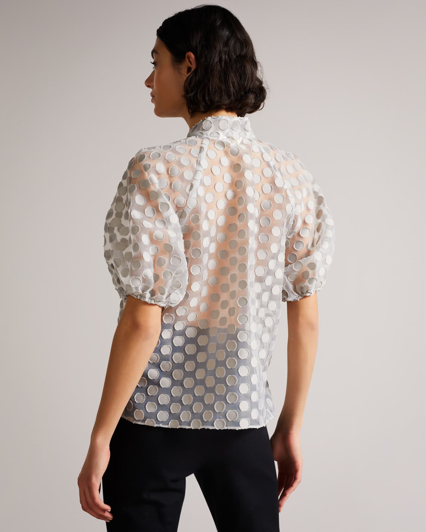 White Organza Spot Pussy Bow Blouse Ted Baker