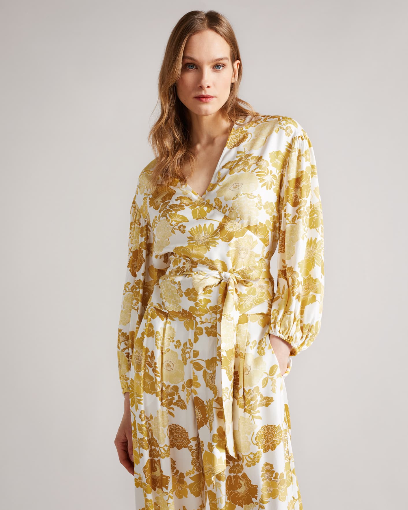 Yellow Wrap Top With Blouson Full Sleeve Ted Baker