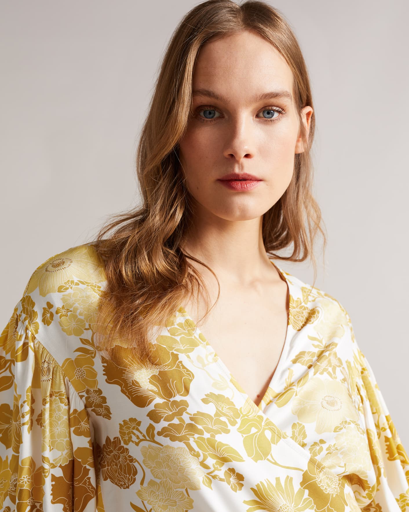 Yellow Wrap Top With Blouson Full Sleeve Ted Baker