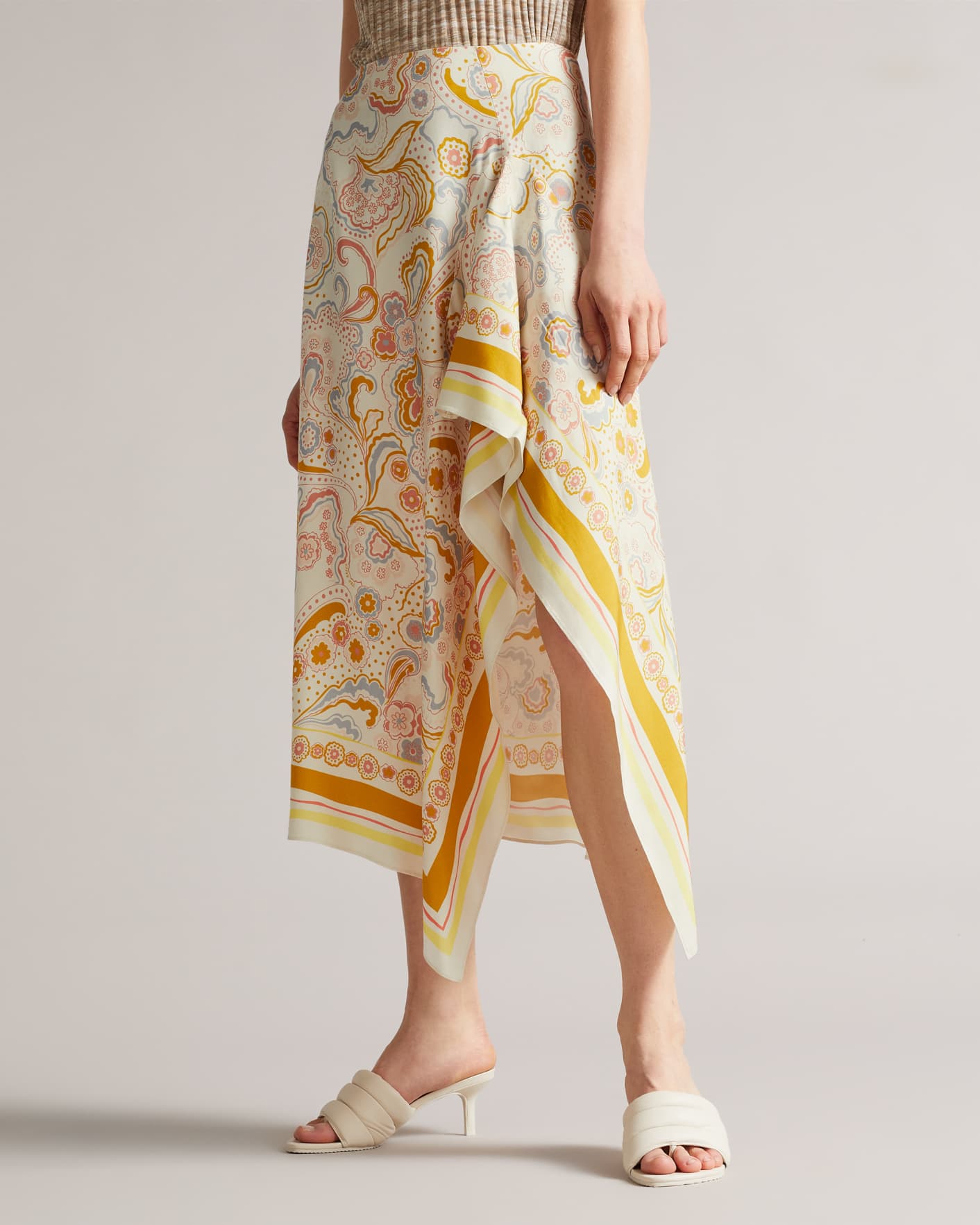 Yellow Column Skirt with Curved Asymmetric Panel Ted Baker