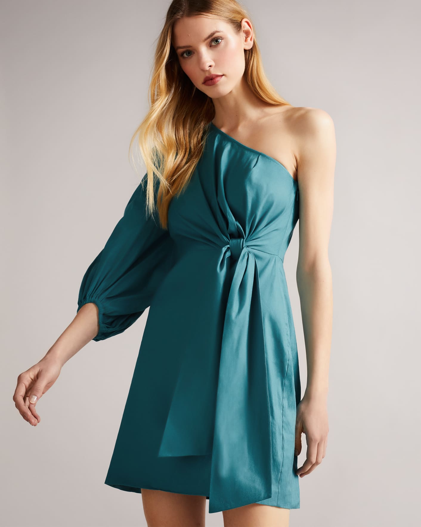 Turquoise One Shoulder Mini Dress With Tie Waist Ted Baker