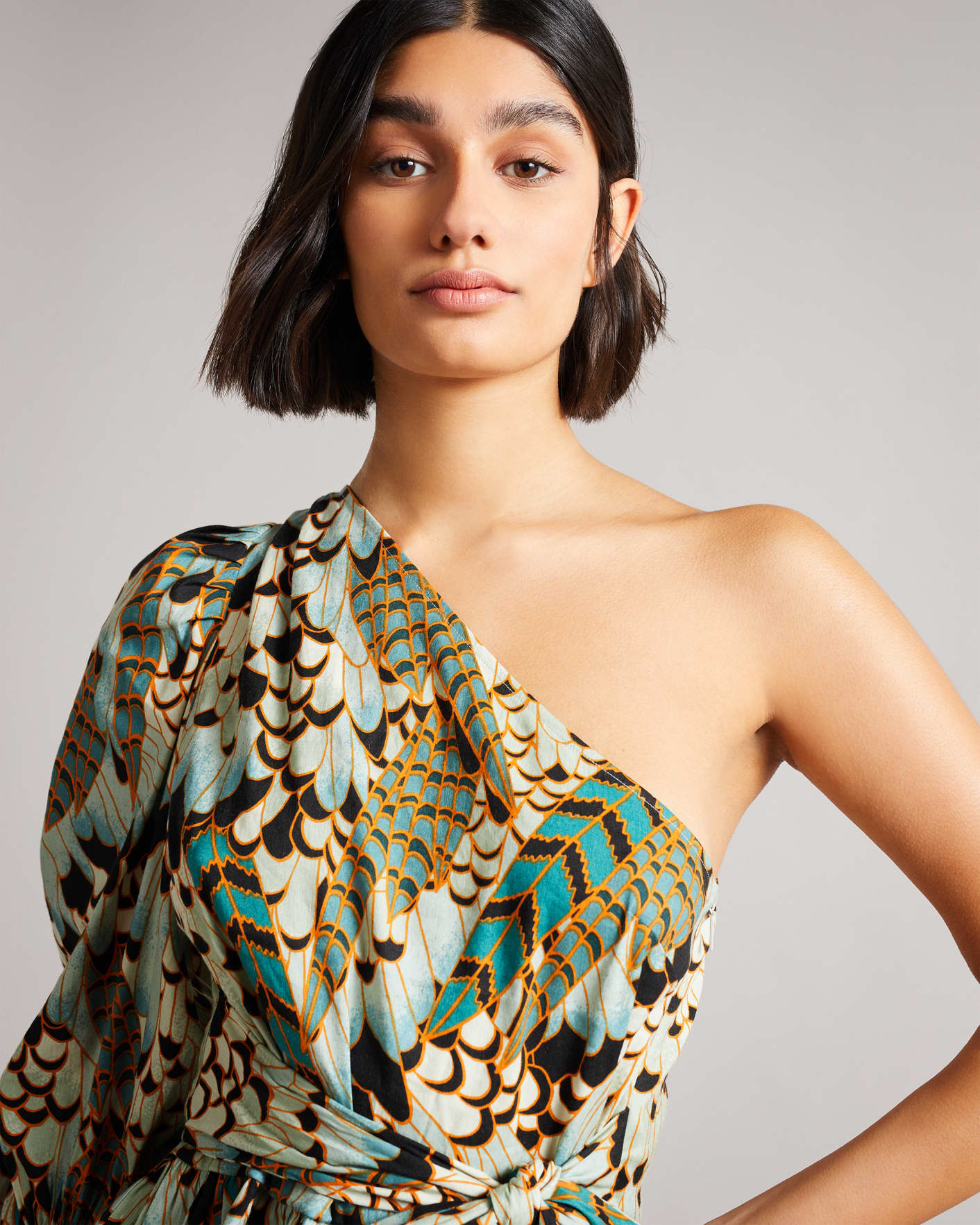 Light Blue Printed One Shoulder Top With Tie Waist Ted Baker