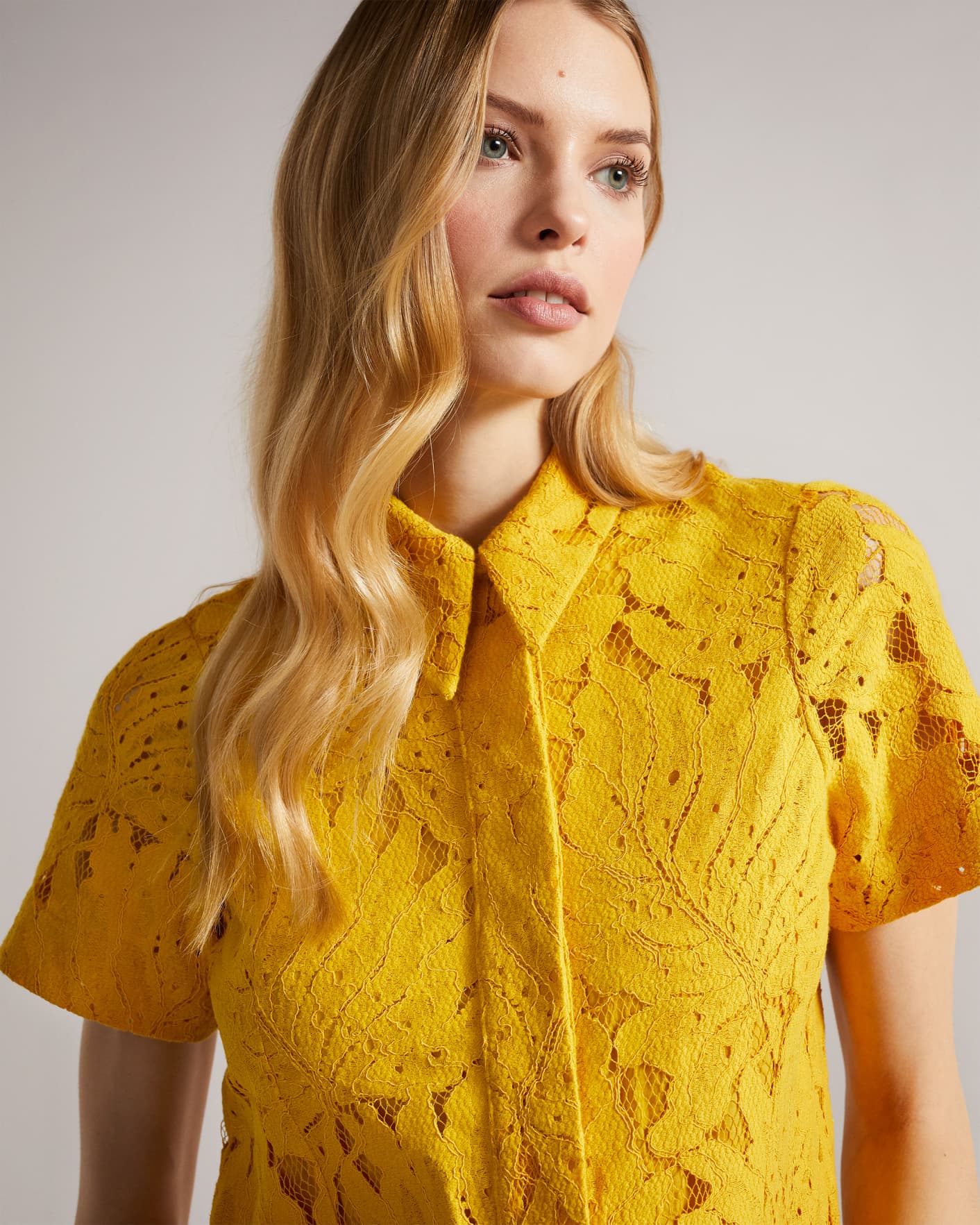 Yellow Mini Lace Shirt Dress With Oversized Pockets Ted Baker