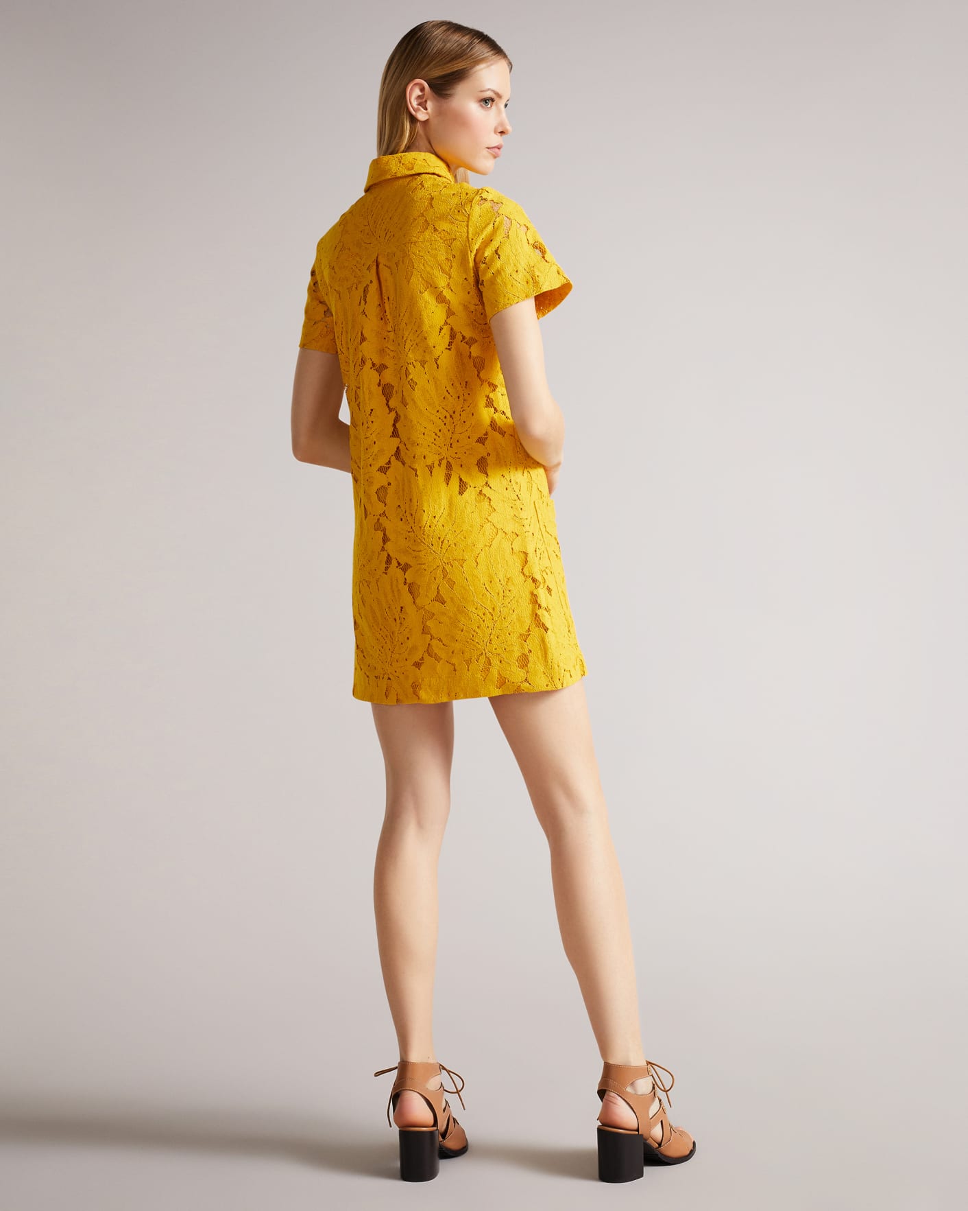 Yellow Mini Lace Shirt Dress With Oversized Pockets Ted Baker