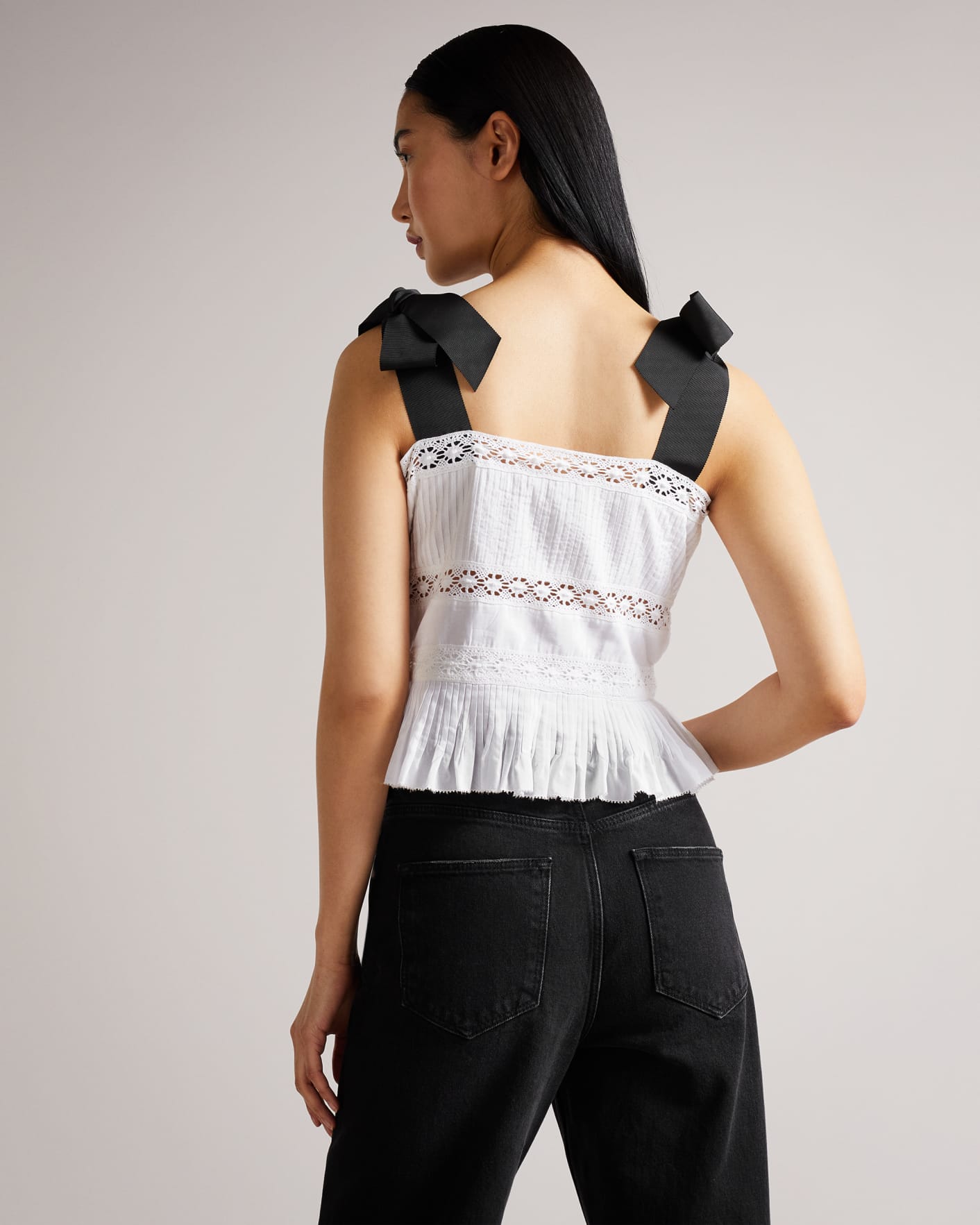 White Lace Insert Peplum Top With Grosgrain Straps Ted Baker
