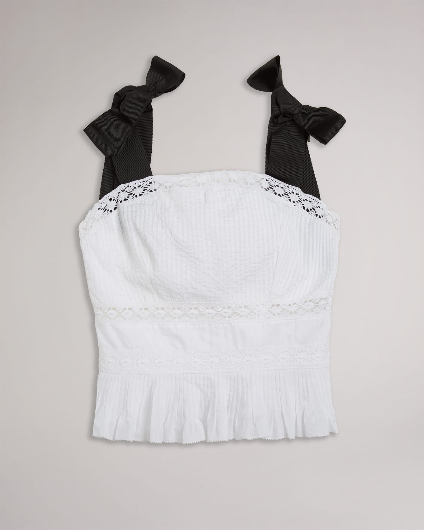 White Lace Insert Peplum Top With Grosgrain Straps Ted Baker