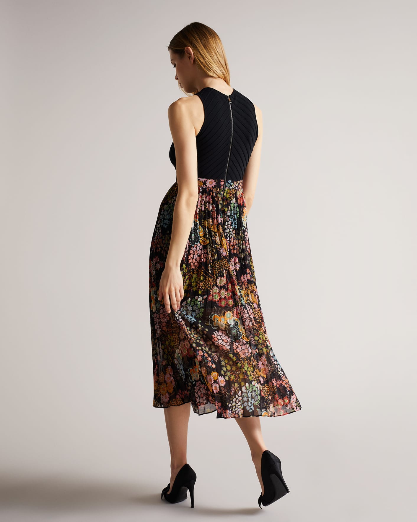 Black Cross Front Pleated Dress With Knit Bodice Ted Baker