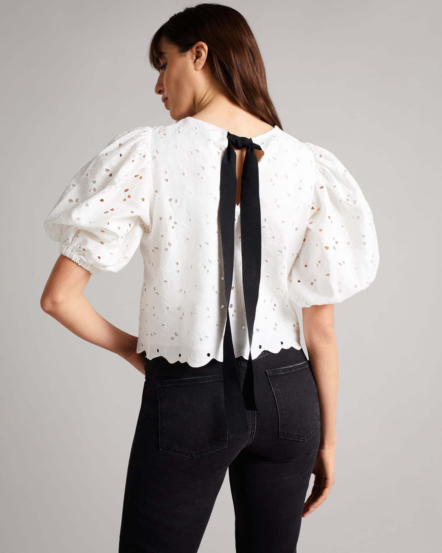 White Cropped Top With Puff Sleeve Ted Baker