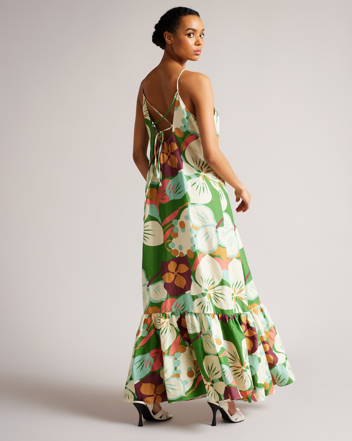 Green Strappy Linen Maxi Dress With Pleat Detail Ted Baker
