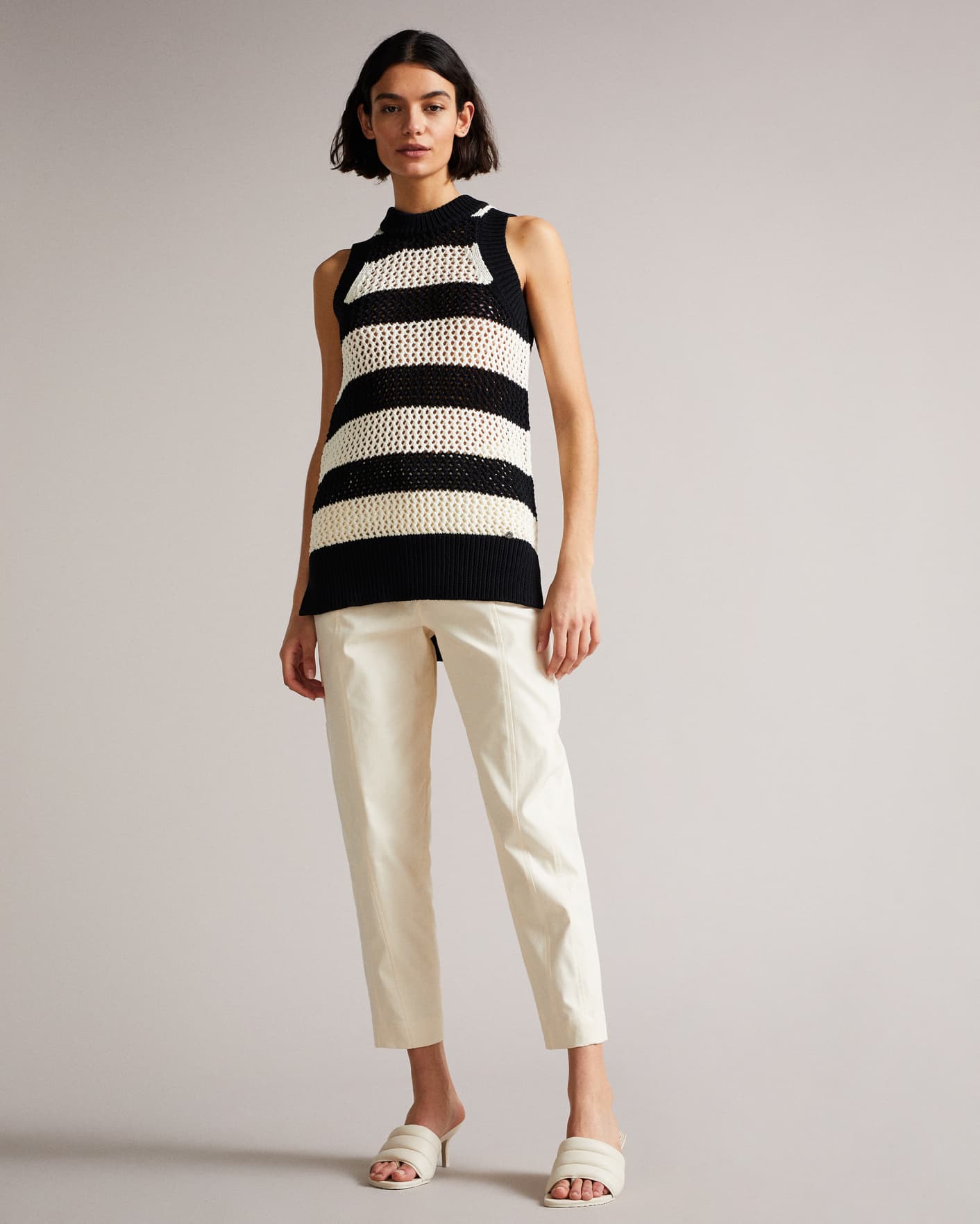 White Open Stitched Striped Tank Top Ted Baker