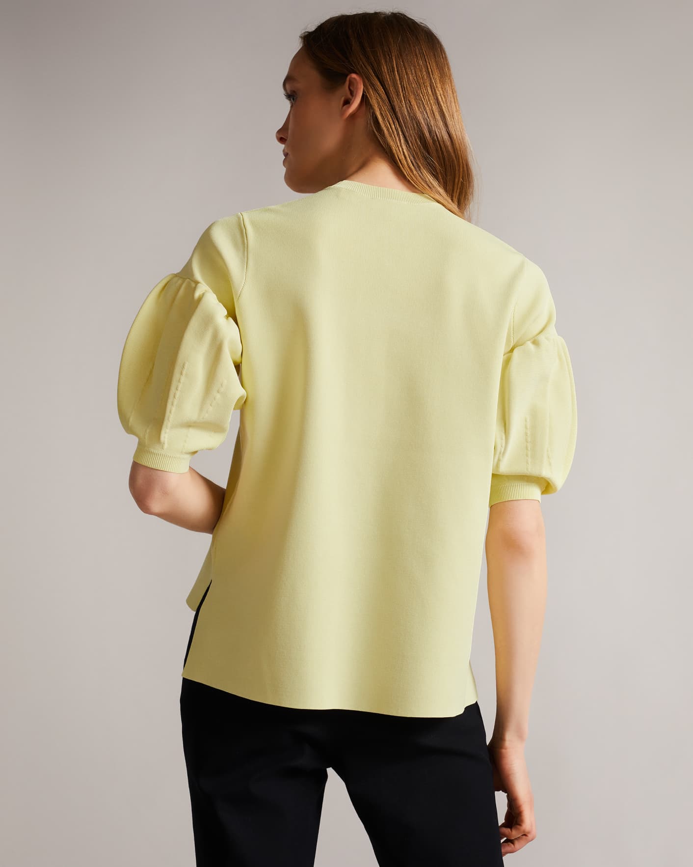 Light Yellow Full Needle Puff Sleeve Knit Top Ted Baker