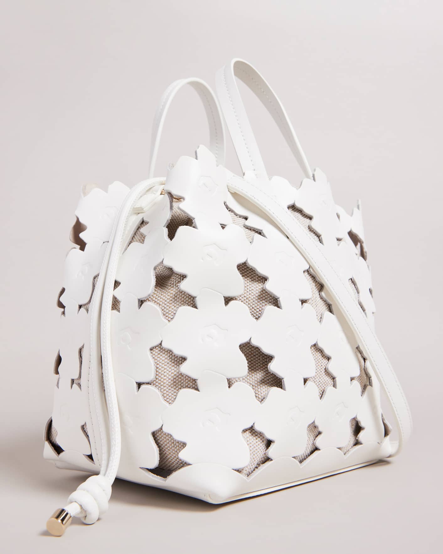 Ted Baker Florean Flower Laser Cut Detail Canvas & Leather Tote in Metallic