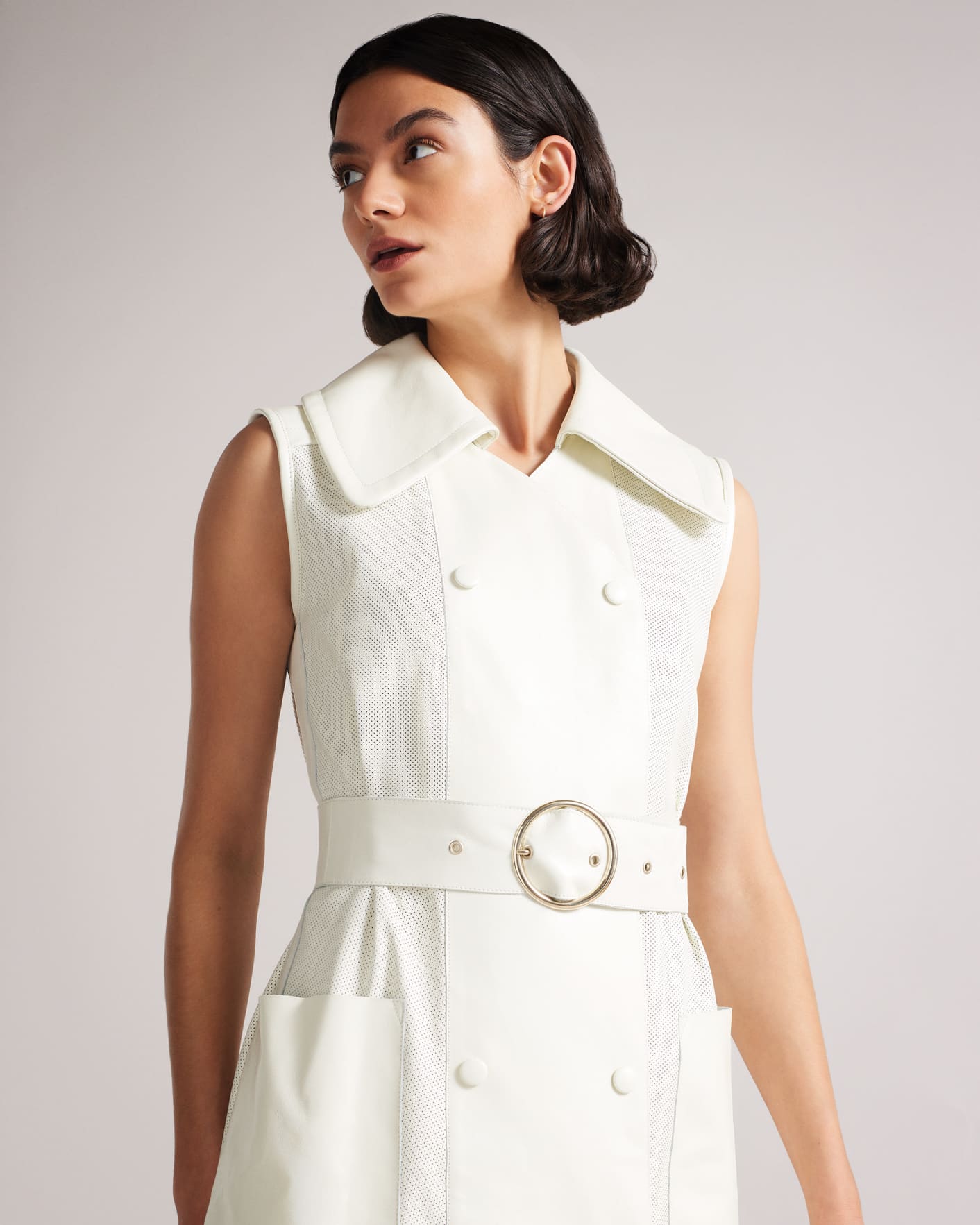 White MIB Collared Leather Midi Dress Ted Baker