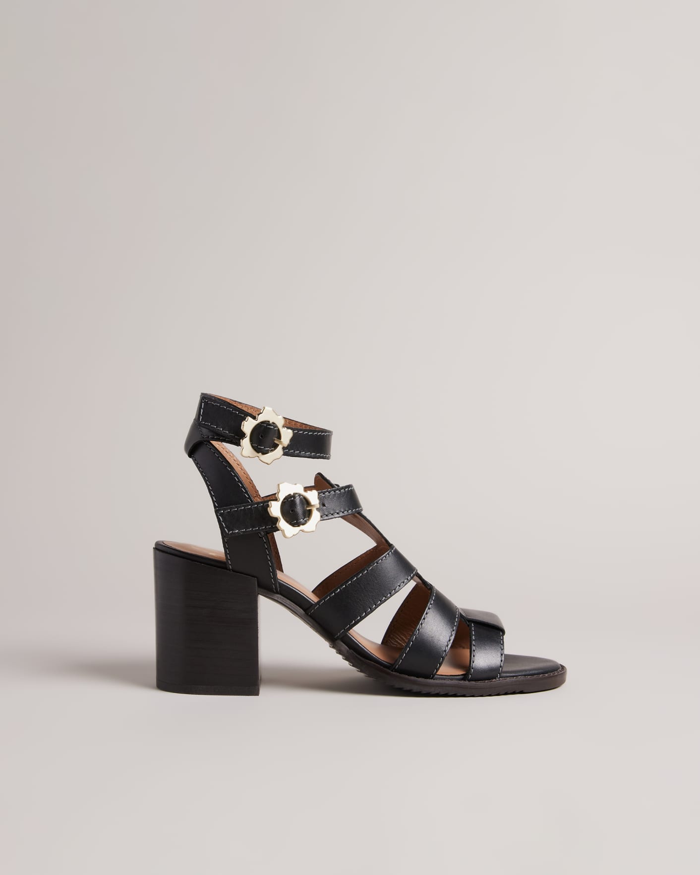 Black Strappy Block Heeled Leather Sandals Ted Baker