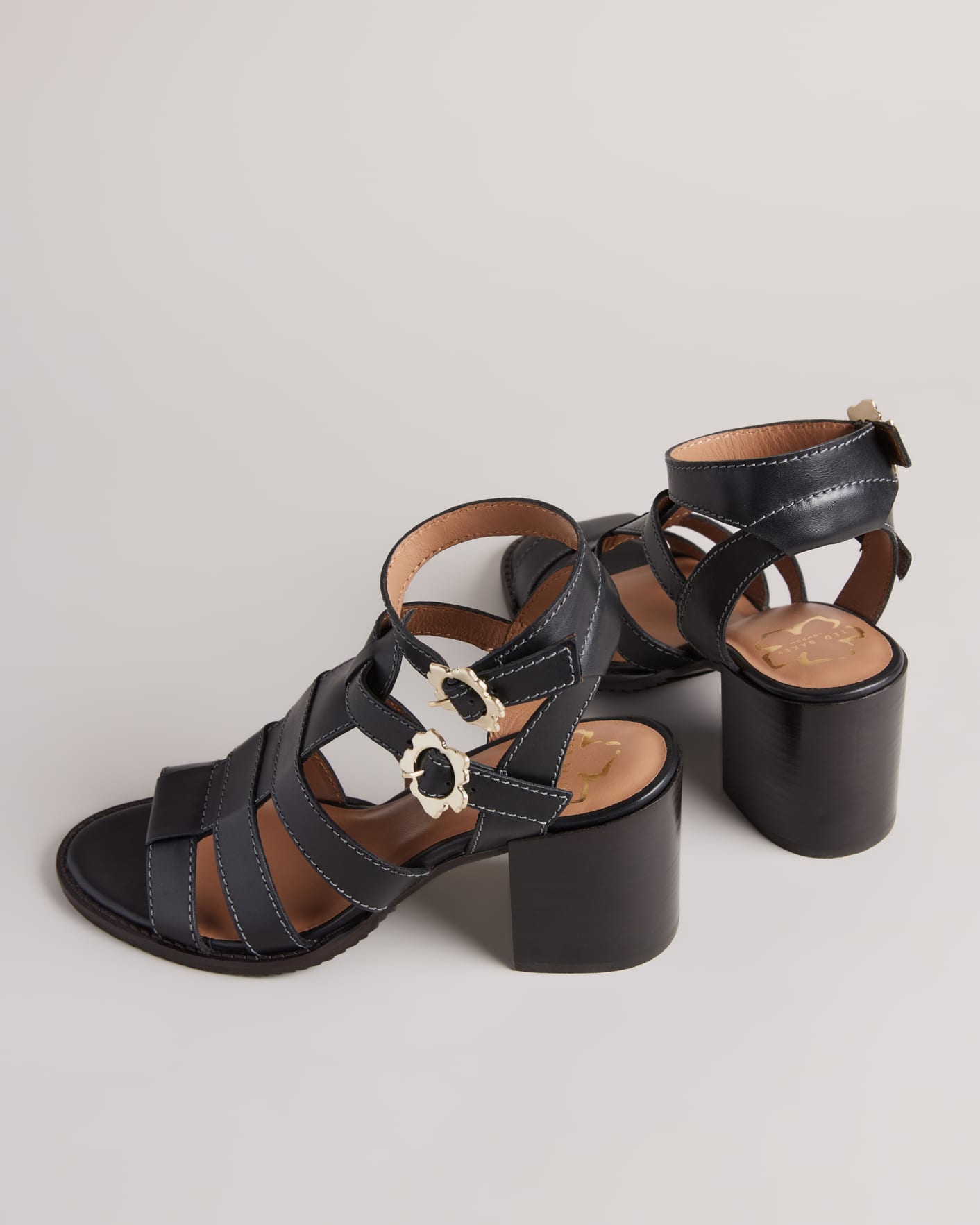Black Strappy Block Heeled Leather Sandals Ted Baker
