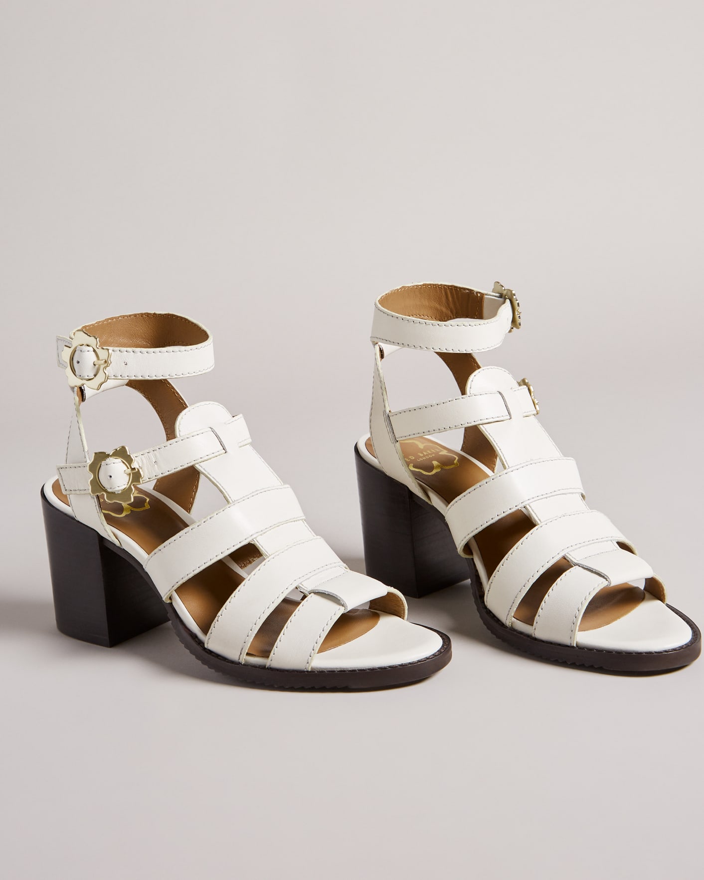 Ivory Strappy Block Heeled Leather Sandals Ted Baker