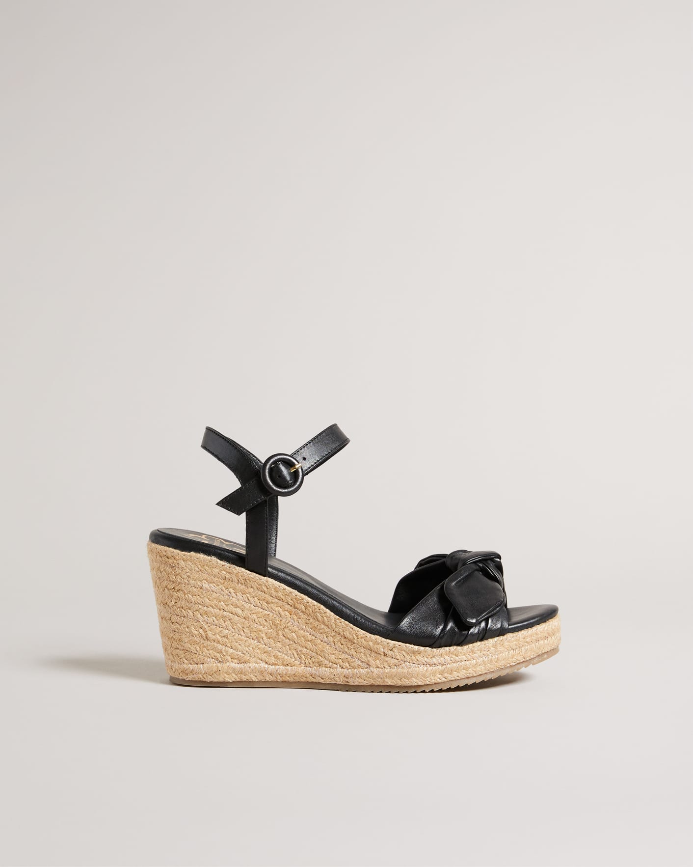 Black Leather Bow Wedged Sandal Ted Baker