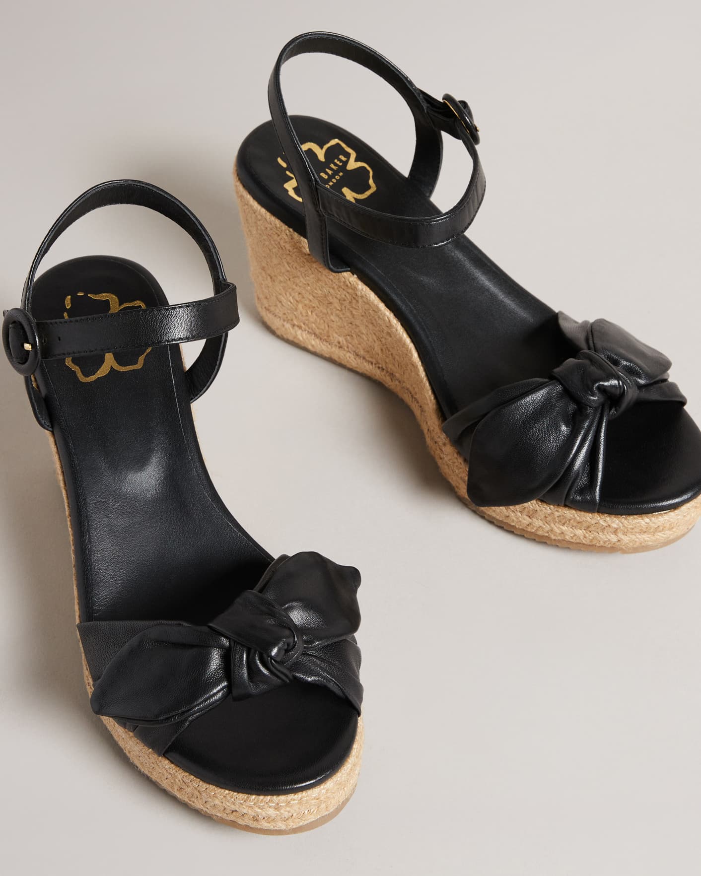 Black Leather Bow Wedged Sandal Ted Baker
