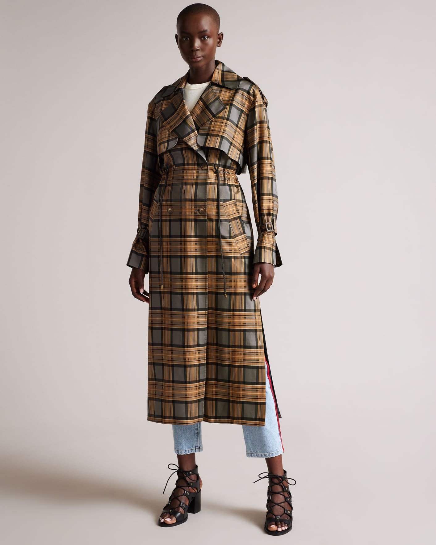 Brown MIB Check Trench Coat Ted Baker