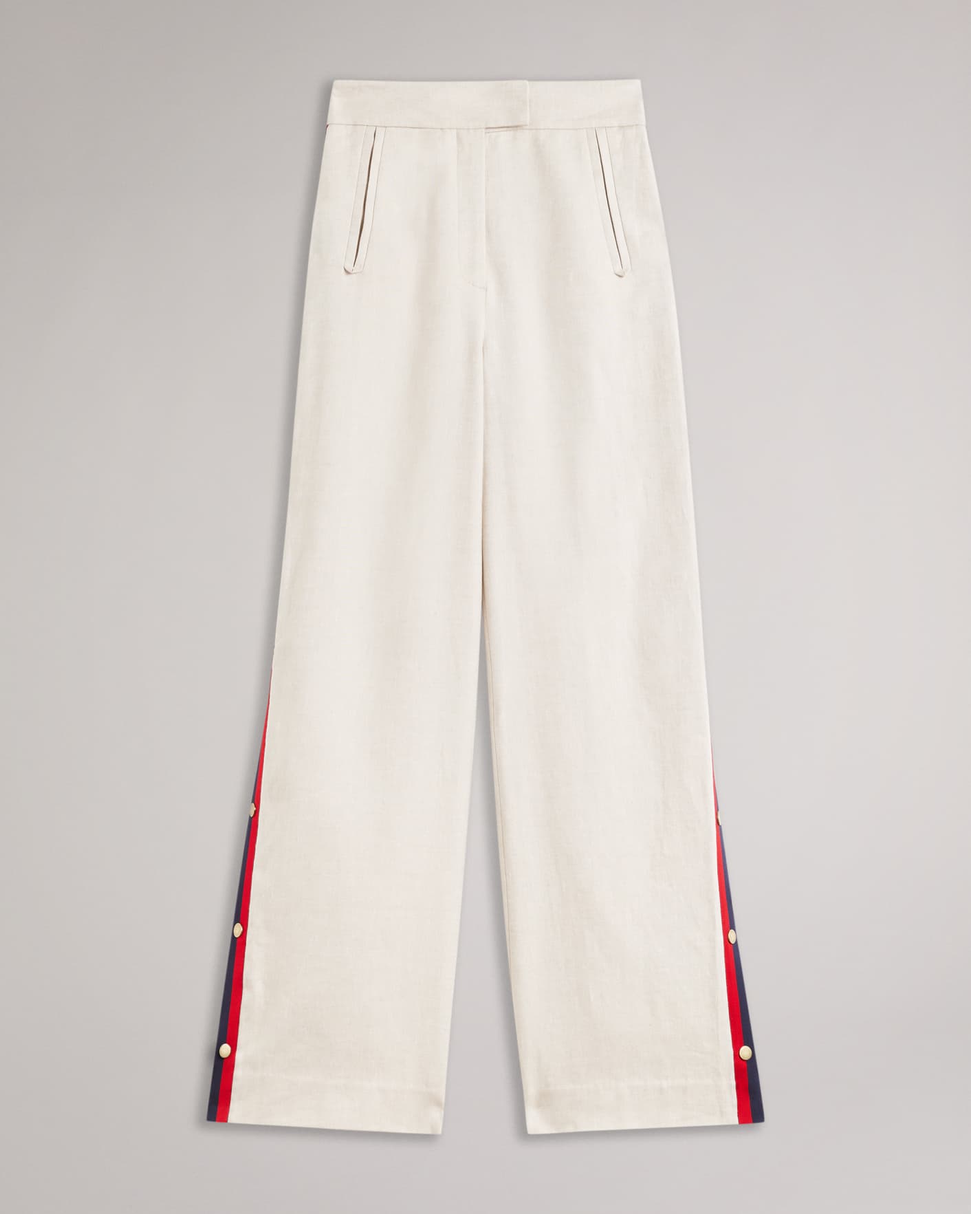 Natural MIB Wide Leg Trousers with Side Seam Tape Ted Baker