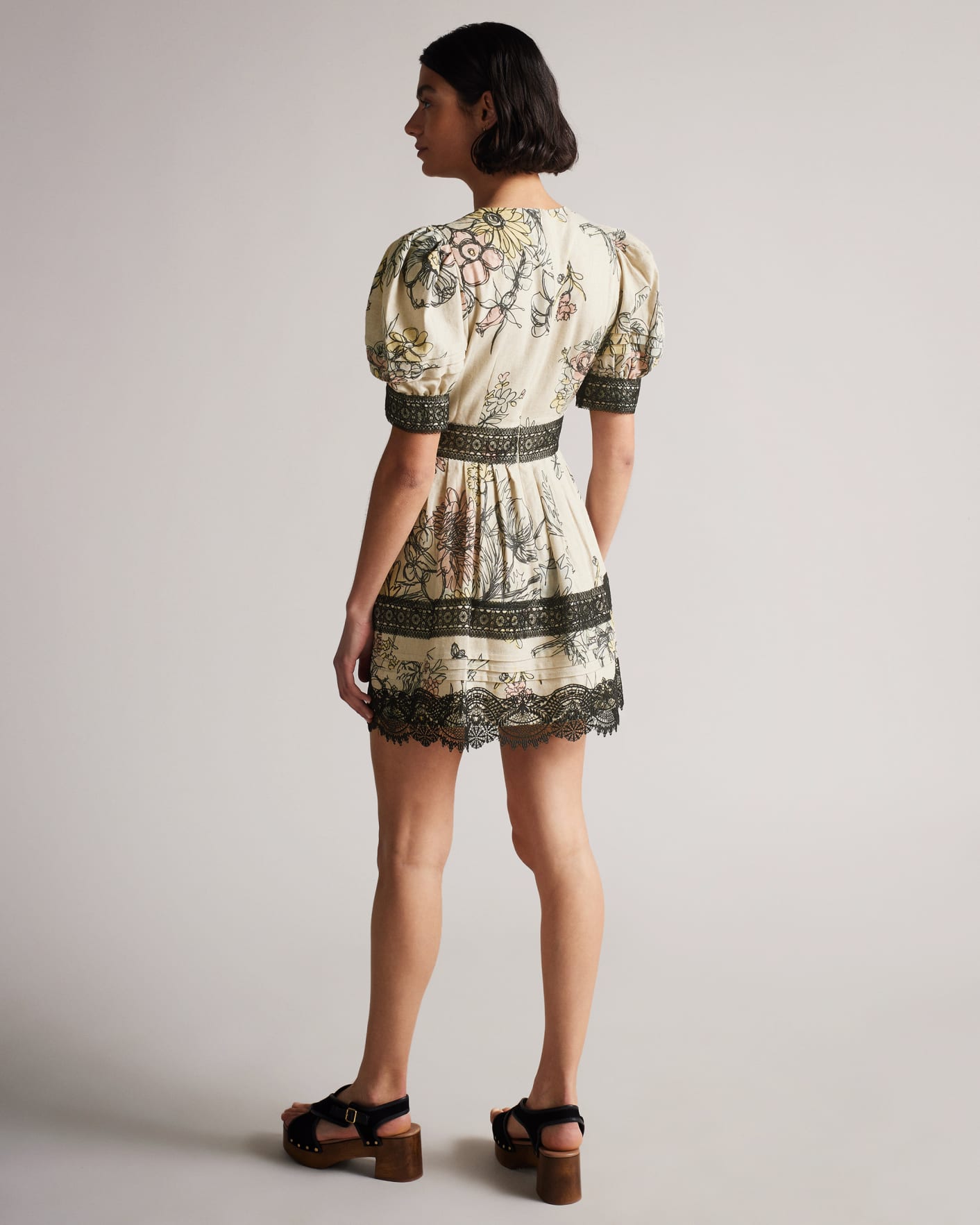 Natural MIB Floral and Lace Mini Dress Ted Baker